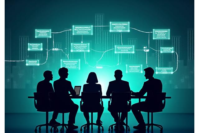 Organigramme abstrait et personnes collaborant